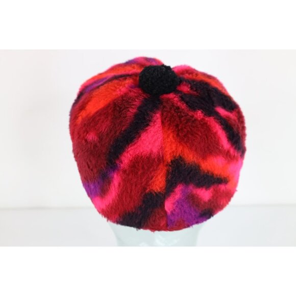 Vtg 70s Boho Chic Hippie Shag Fleece Quilted Pom Fitted Hat Cap Womens 7 1/8 USA - Picture 5 of 9